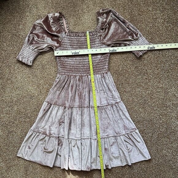 Baltic Born Velvet Dress Womens Small Midi Smocked Whimsigoth Milkmaid Peasant - Picture 7 of 7